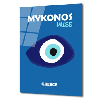Mykonos Muse Nazar Boncuğu Temalı Mavi Cam Tablo - Glazella