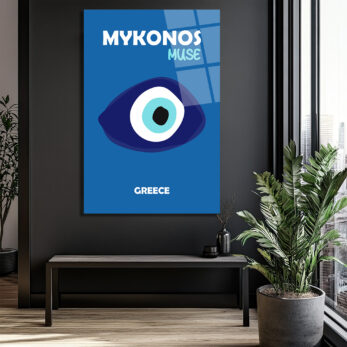 Mykonos Muse Nazar Boncuğu Temalı Mavi Cam Tablo - Glazella