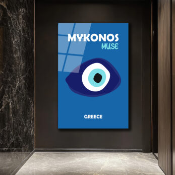 Mykonos Muse Nazar Boncuğu Temalı Mavi Cam Tablo - Glazella