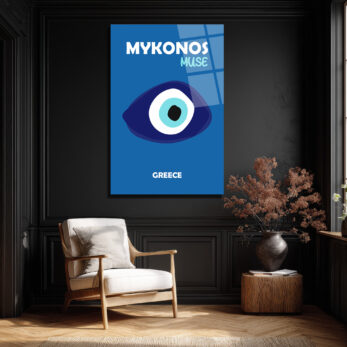 Mykonos Muse Nazar Boncuğu Temalı Mavi Cam Tablo - Glazella