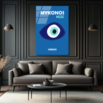 Mykonos Muse Nazar Boncuğu Temalı Mavi Cam Tablo - Glazella