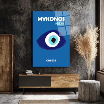 Mykonos Muse Nazar Boncuğu Temalı Mavi Cam Tablo - Glazella