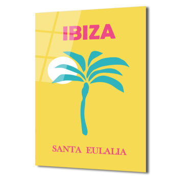 Ibiza Santa Eulalia Tropikal Palmiye Retro Cam Tablo - Glazella