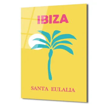 Ibiza Santa Eulalia Tropikal Palmiye Retro Cam Tablo - Glazella