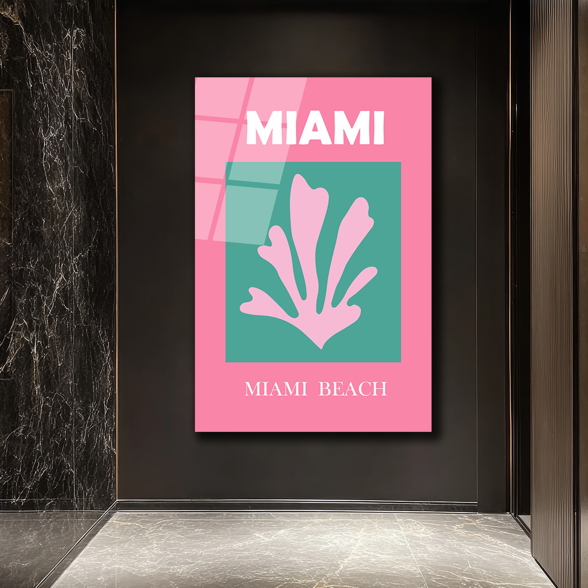 Miami Beach Tropikal Mercan Tasarımı Modern Cam Tablo - Glazella Miami Beach Tropikal Mercan Tasarımı Modern Cam Tablo - Glazella