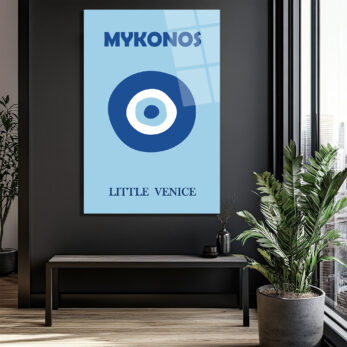 Mykonos Nazar Boncuğu Temalı Modern Cam Tablo - Glazella Mykonos Nazar Boncuğu Temalı Modern Cam Tablo - Glazella