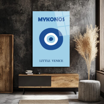 Mykonos Nazar Boncuğu Temalı Modern Cam Tablo - Glazella Mykonos Nazar Boncuğu Temalı Modern Cam Tablo - Glazella