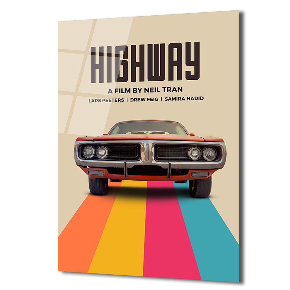 HIGHWAY Film Afişi Temalı Klasik Araba Cam Tablo - Glazella HIGHWAY Film Afişi Temalı Klasik Araba Cam Tablo - Glazella