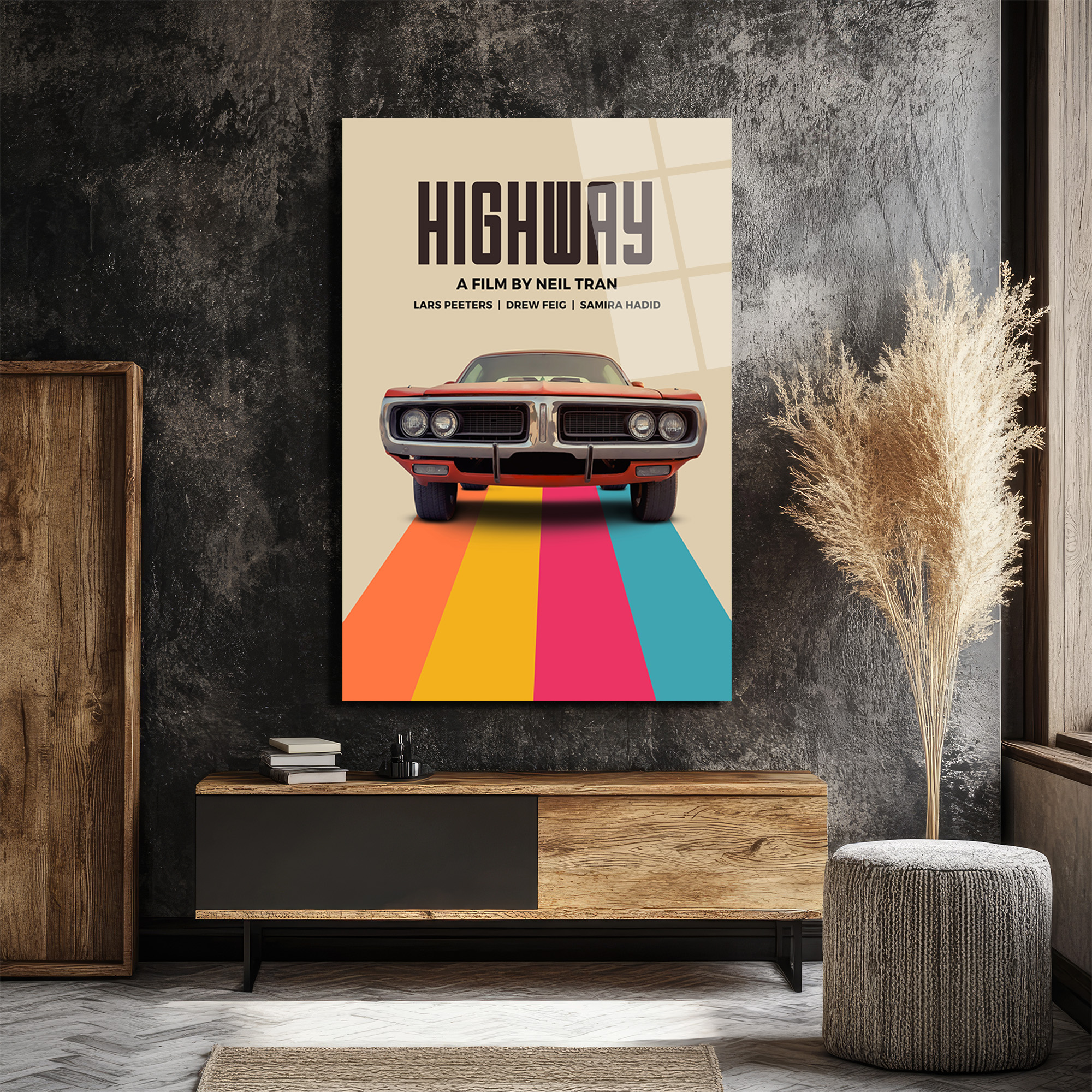 HIGHWAY Film Afişi Temalı Klasik Araba Cam Tablo - Glazella HIGHWAY Film Afişi Temalı Klasik Araba Cam Tablo - Glazella