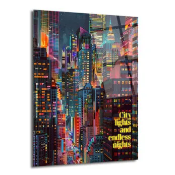 Neon Şehir Işıkları ve Sonsuz Geceler Modern Cam Tablo - Glazella