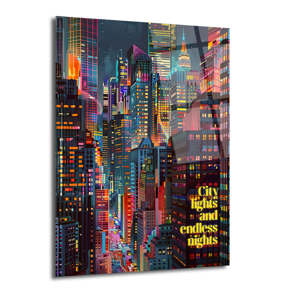 Neon Şehir Işıkları ve Sonsuz Geceler Modern Cam Tablo - Glazella Neon Şehir Işıkları ve Sonsuz Geceler Modern Cam Tablo - Glazella