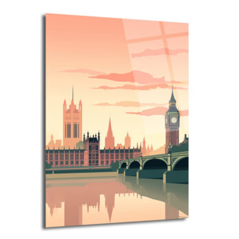 Londra Manzarası Modern Cam Tablo - Big Ben ve Thames Estetiği - Glazella