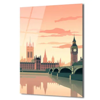 Londra Manzarası Modern Cam Tablo - Big Ben ve Thames Estetiği - Glazella