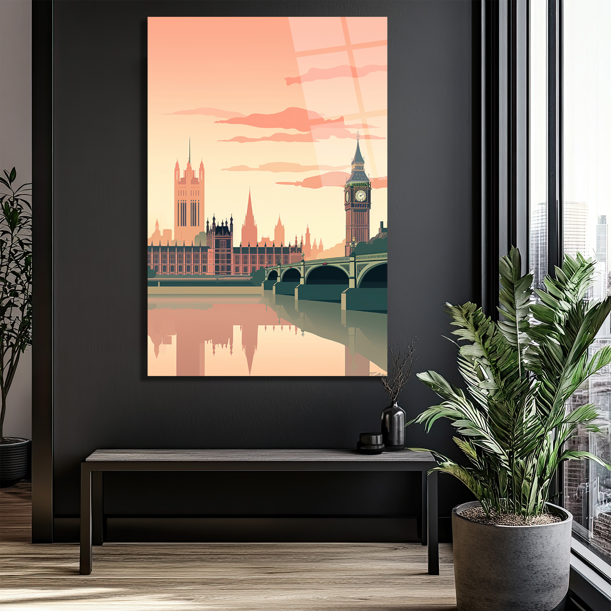 Londra Manzarası Modern Cam Tablo - Big Ben ve Thames Estetiği - Glazella Londra Manzarası Modern Cam Tablo - Big Ben ve Thames Estetiği - Glazella