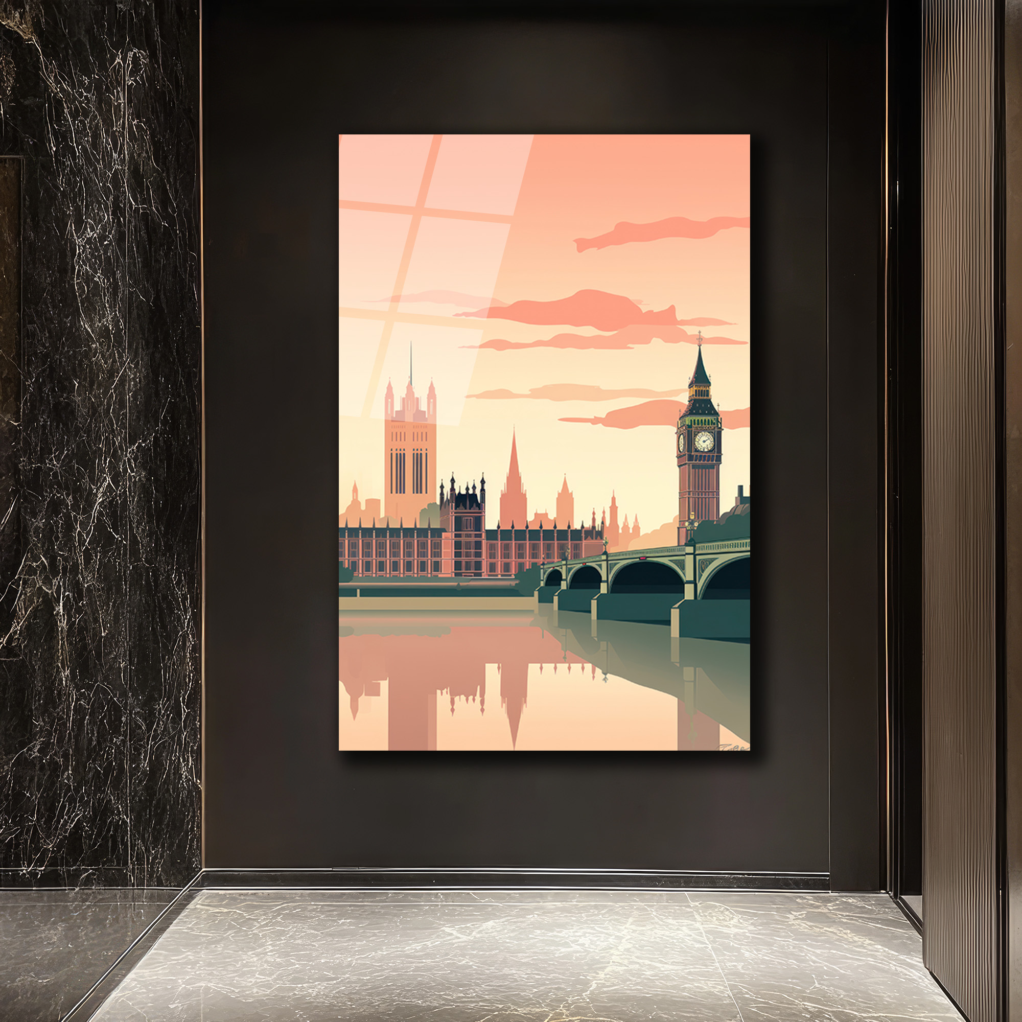 Londra Manzarası Modern Cam Tablo - Big Ben ve Thames Estetiği - Glazella Londra Manzarası Modern Cam Tablo - Big Ben ve Thames Estetiği - Glazella