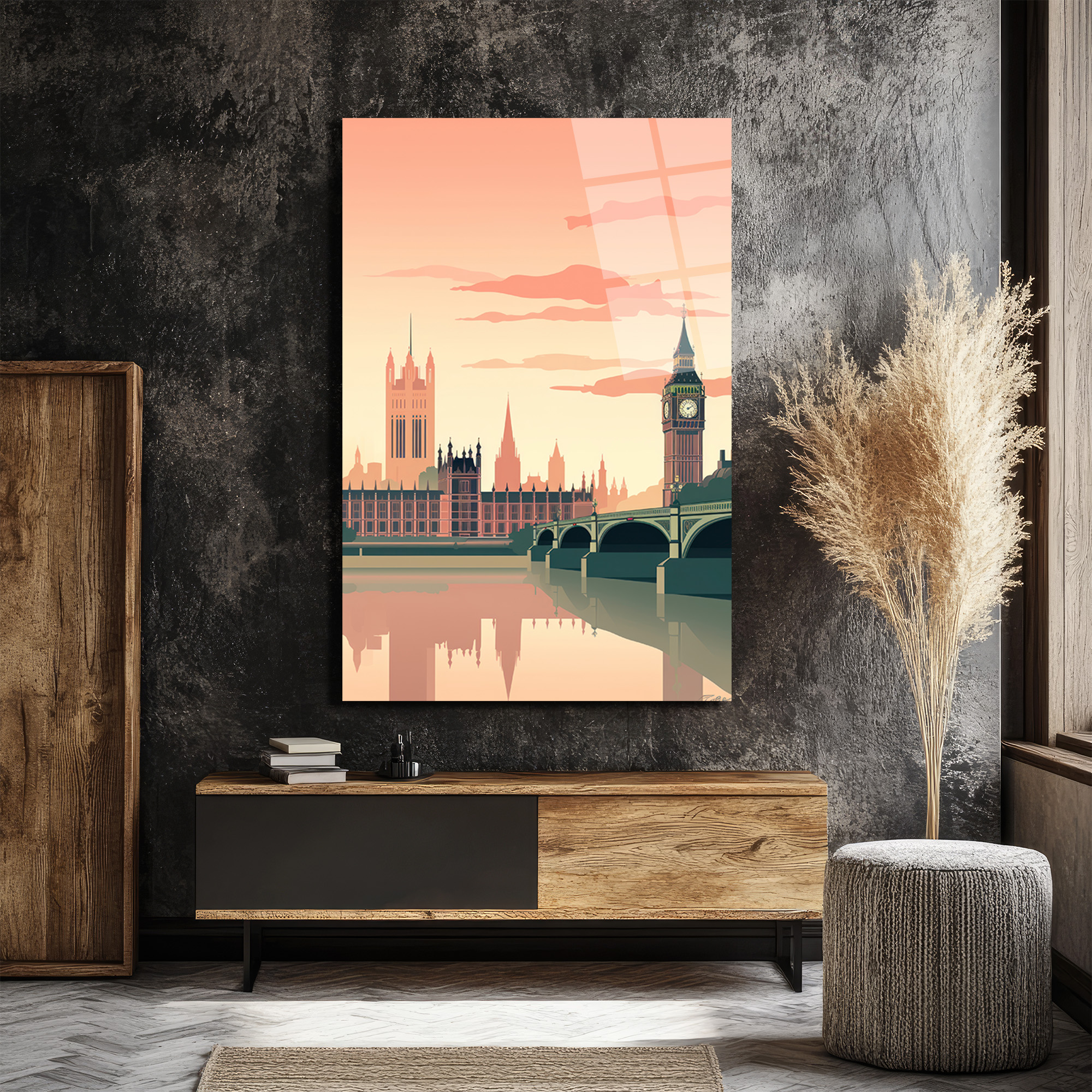 Londra Manzarası Modern Cam Tablo - Big Ben ve Thames Estetiği - Glazella Londra Manzarası Modern Cam Tablo - Big Ben ve Thames Estetiği - Glazella