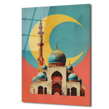 Mistik Hilal ve Cami Temalı Modern Sanat Cam Tablo - Glazella