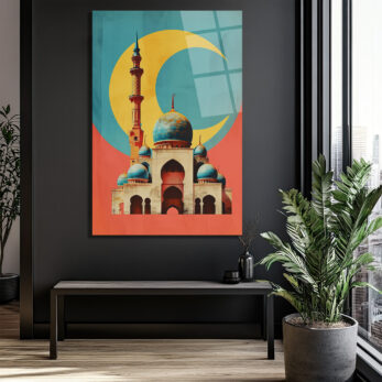 Mistik Hilal ve Cami Temalı Modern Sanat Cam Tablo - Glazella Mistik Hilal ve Cami Temalı Modern Sanat Cam Tablo - Glazella