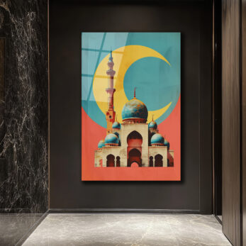 Mistik Hilal ve Cami Temalı Modern Sanat Cam Tablo - Glazella Mistik Hilal ve Cami Temalı Modern Sanat Cam Tablo - Glazella
