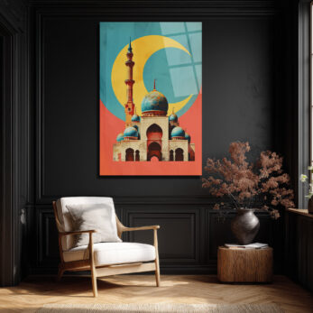 Mistik Hilal ve Cami Temalı Modern Sanat Cam Tablo - Glazella Mistik Hilal ve Cami Temalı Modern Sanat Cam Tablo - Glazella