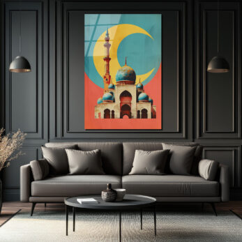 Mistik Hilal ve Cami Temalı Modern Sanat Cam Tablo - Glazella Mistik Hilal ve Cami Temalı Modern Sanat Cam Tablo - Glazella
