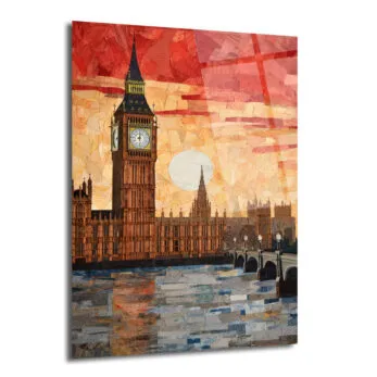 Londra Big Ben Gün Batımı Mozaik Cam Tablo - Glazella