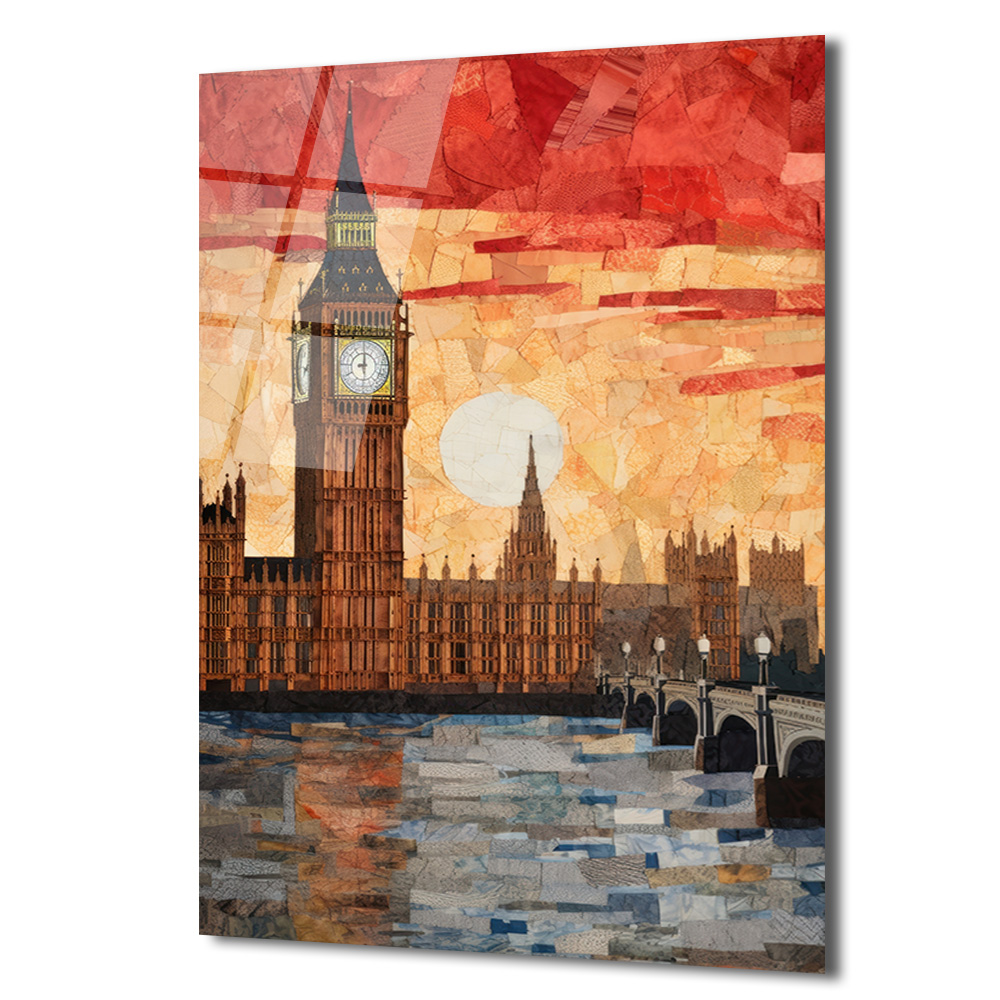 Londra Big Ben Gün Batımı Mozaik Cam Tablo - Glazella Londra Big Ben Gün Batımı Mozaik Cam Tablo - Glazella