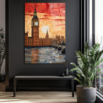 Londra Big Ben Gün Batımı Mozaik Cam Tablo - Glazella Londra Big Ben Gün Batımı Mozaik Cam Tablo - Glazella