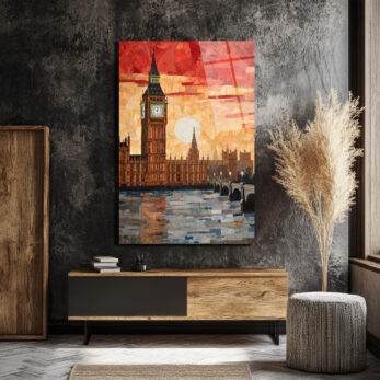 Londra Big Ben Gün Batımı Mozaik Cam Tablo - Glazella Londra Big Ben Gün Batımı Mozaik Cam Tablo - Glazella