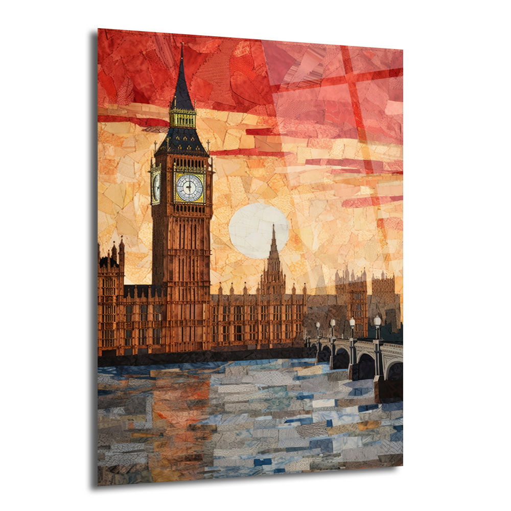 Londra Big Ben Gün Batımı Mozaik Cam Tablo - Glazella Londra Big Ben Gün Batımı Mozaik Cam Tablo - Glazella
