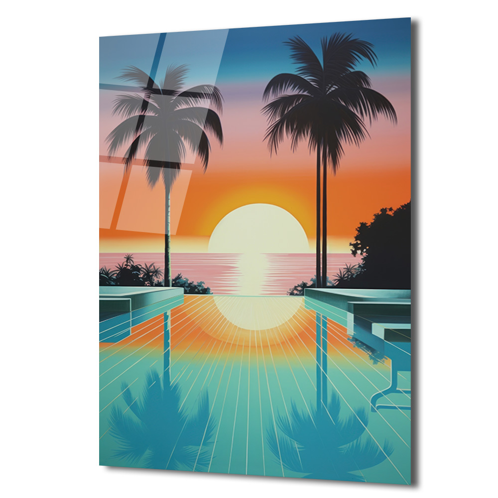 Synthwave Gün Batımı Manzarası Cam Tablo - Glazella Synthwave Gün Batımı Manzarası Cam Tablo - Glazella