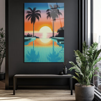 Synthwave Gün Batımı Manzarası Cam Tablo - Glazella Synthwave Gün Batımı Manzarası Cam Tablo - Glazella