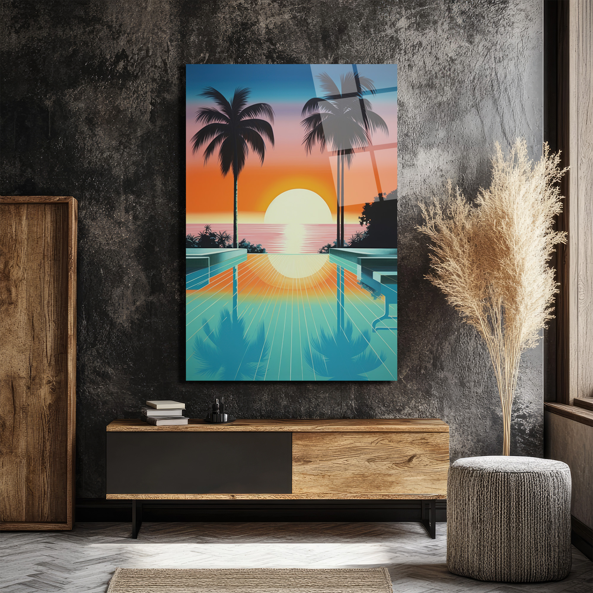 Synthwave Gün Batımı Manzarası Cam Tablo - Glazella Synthwave Gün Batımı Manzarası Cam Tablo - Glazella
