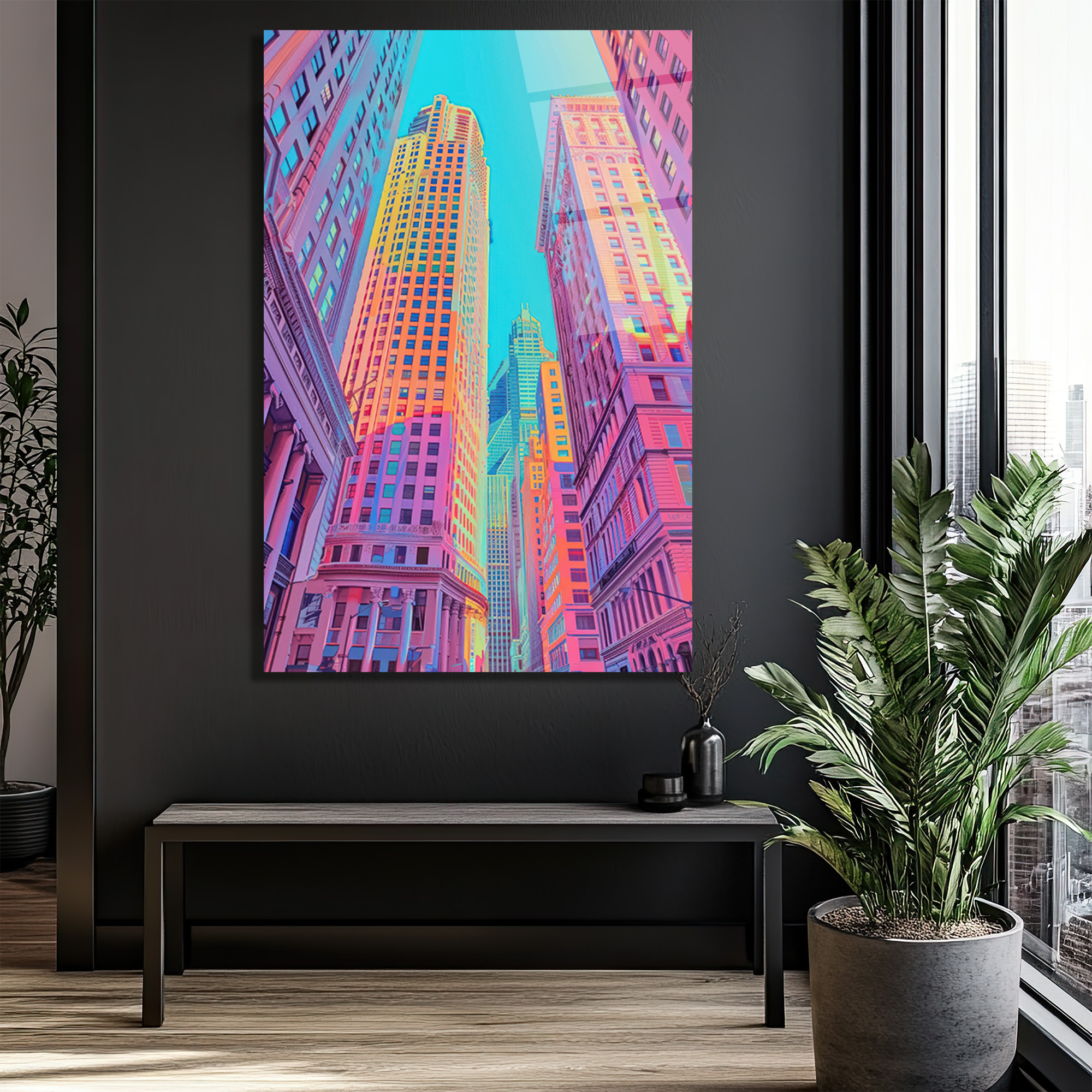 Neon Şehir Manzarası Modern Cam Tablo - Canlı Renklerle Şehrin Ritmi - Glazella Neon Şehir Manzarası Modern Cam Tablo - Canlı Renklerle Şehrin Ritmi - Glazella