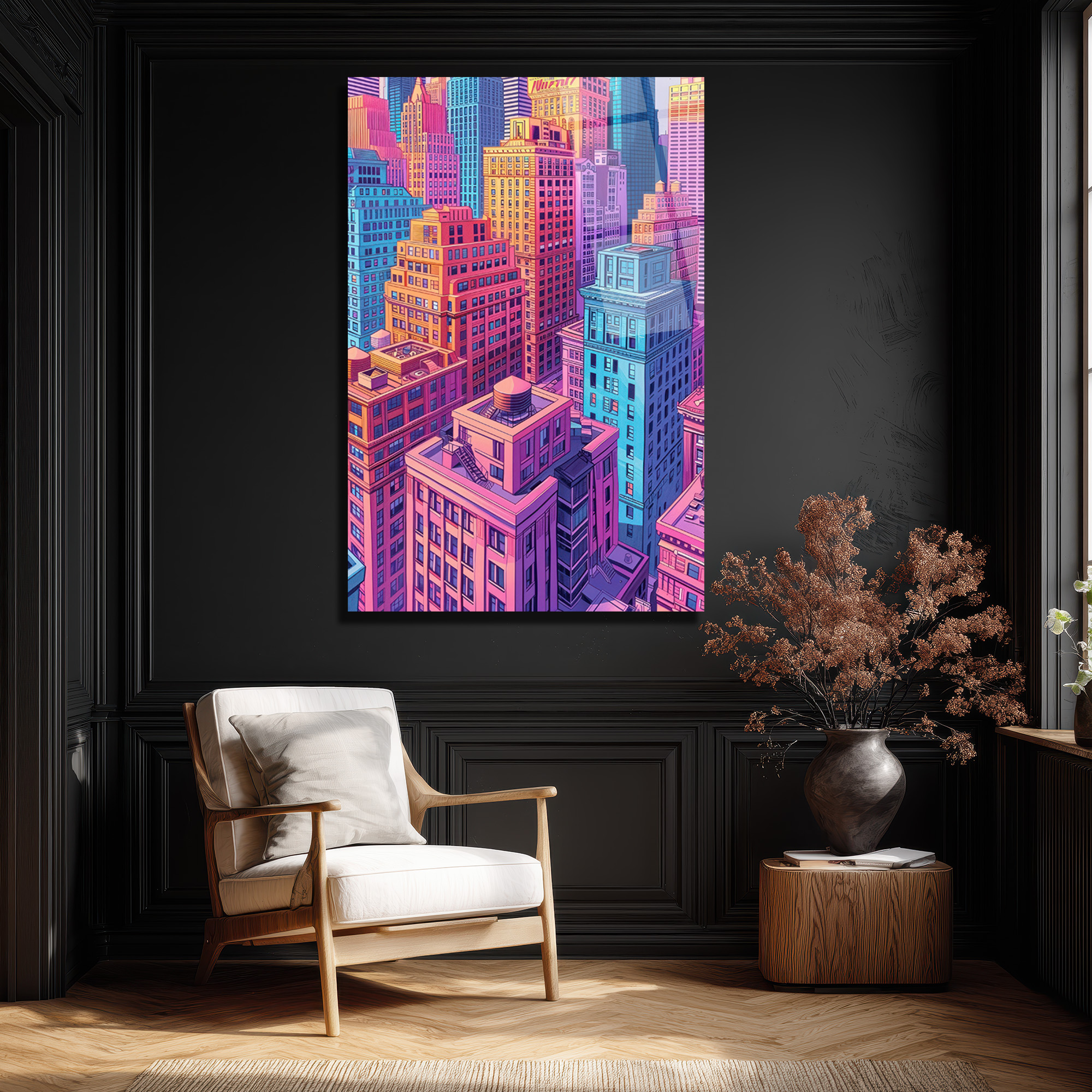 Canlı Şehir Manzarası Pop Art Cam Tablo - Modern Duvar Sanatı - Glazella Canlı Şehir Manzarası Pop Art Cam Tablo - Modern Duvar Sanatı - Glazella