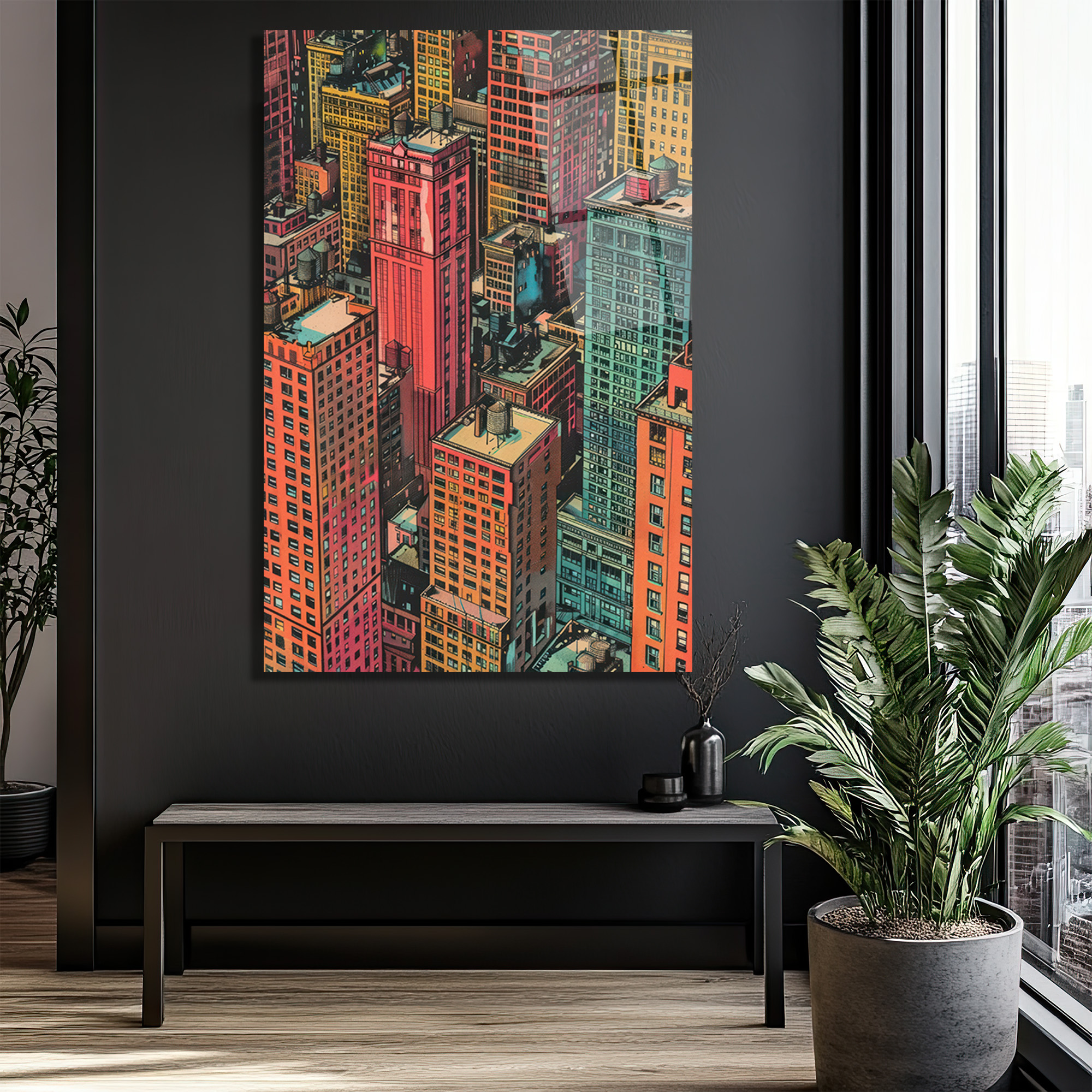 Dinamik Şehir Işıkları Pop Art Cam Tablo - Glazella Dinamik Şehir Işıkları Pop Art Cam Tablo - Glazella