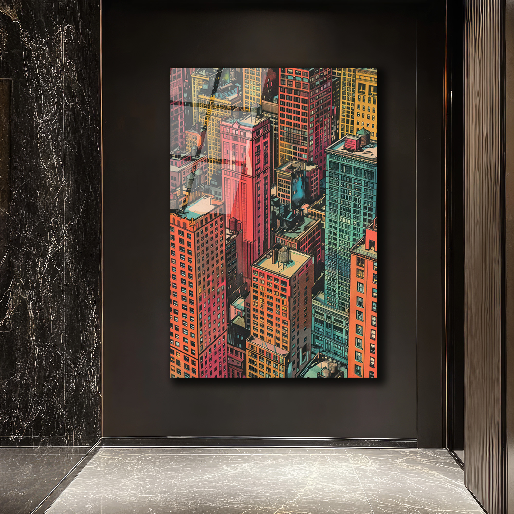 Dinamik Şehir Işıkları Pop Art Cam Tablo - Glazella Dinamik Şehir Işıkları Pop Art Cam Tablo - Glazella