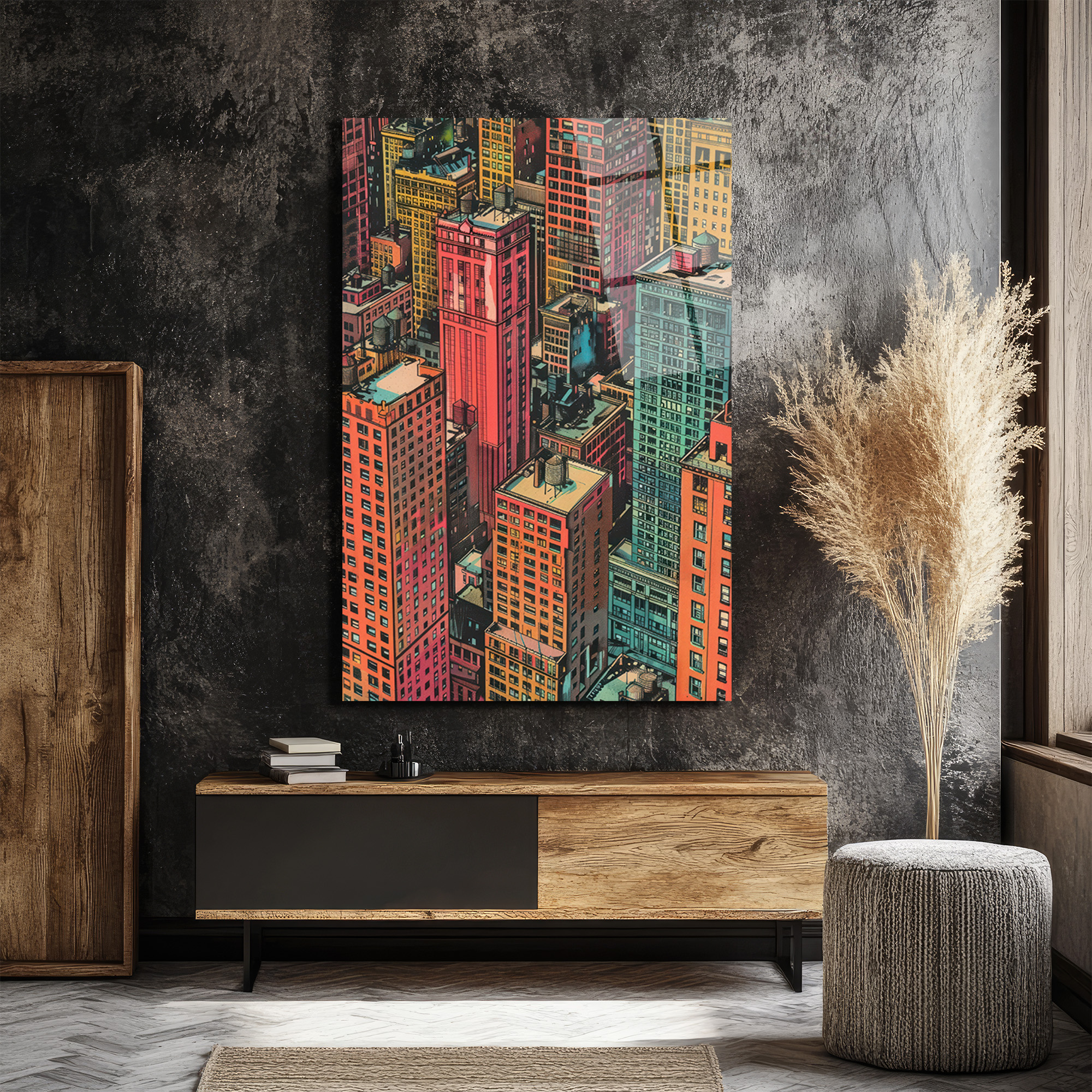Dinamik Şehir Işıkları Pop Art Cam Tablo - Glazella Dinamik Şehir Işıkları Pop Art Cam Tablo - Glazella