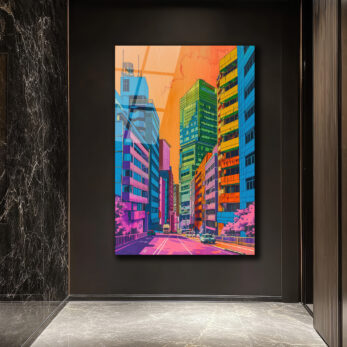 Neon Kent Rüyası: Canlı Şehir Manzarası Modern Cam Tablo - Glazella