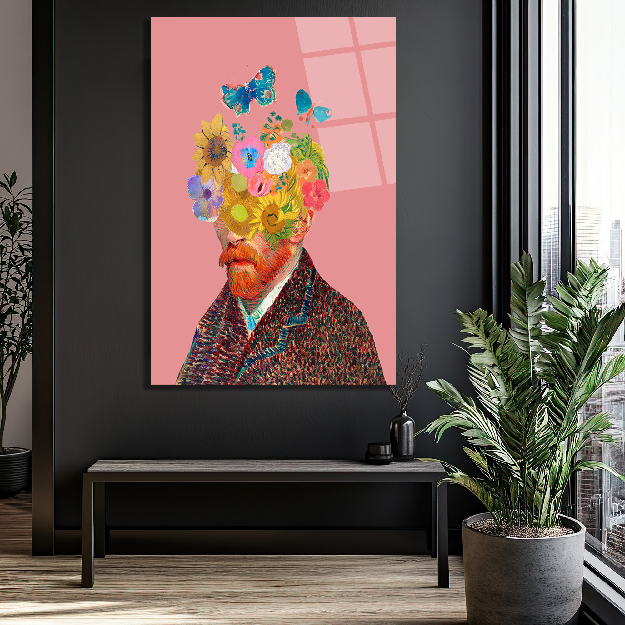 Van Gogh Çiçek Başlı Hayalperest Cam Tablo - Glazella Van Gogh Çiçek Başlı Hayalperest Cam Tablo - Glazella