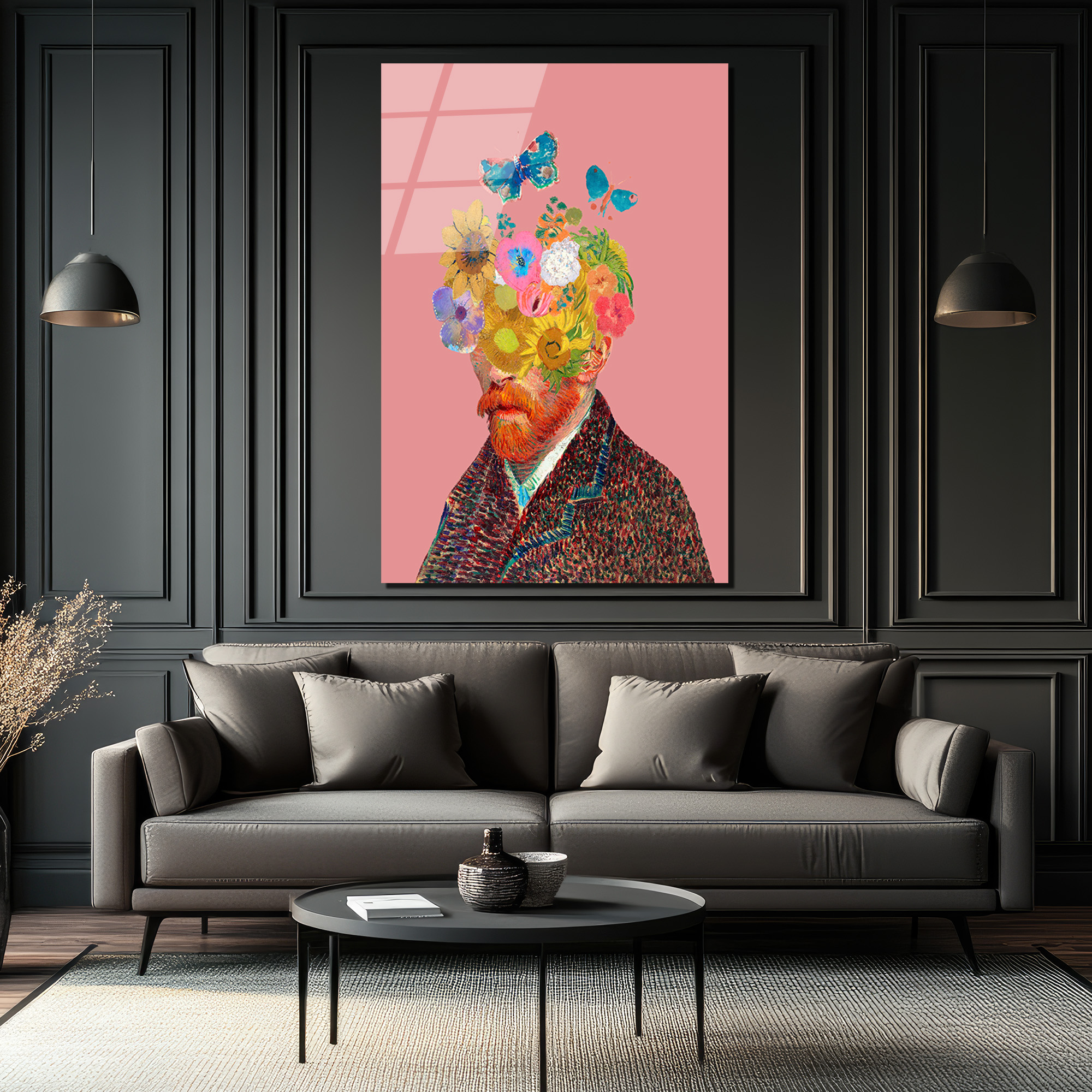Van Gogh Çiçek Başlı Hayalperest Cam Tablo - Glazella Van Gogh Çiçek Başlı Hayalperest Cam Tablo - Glazella