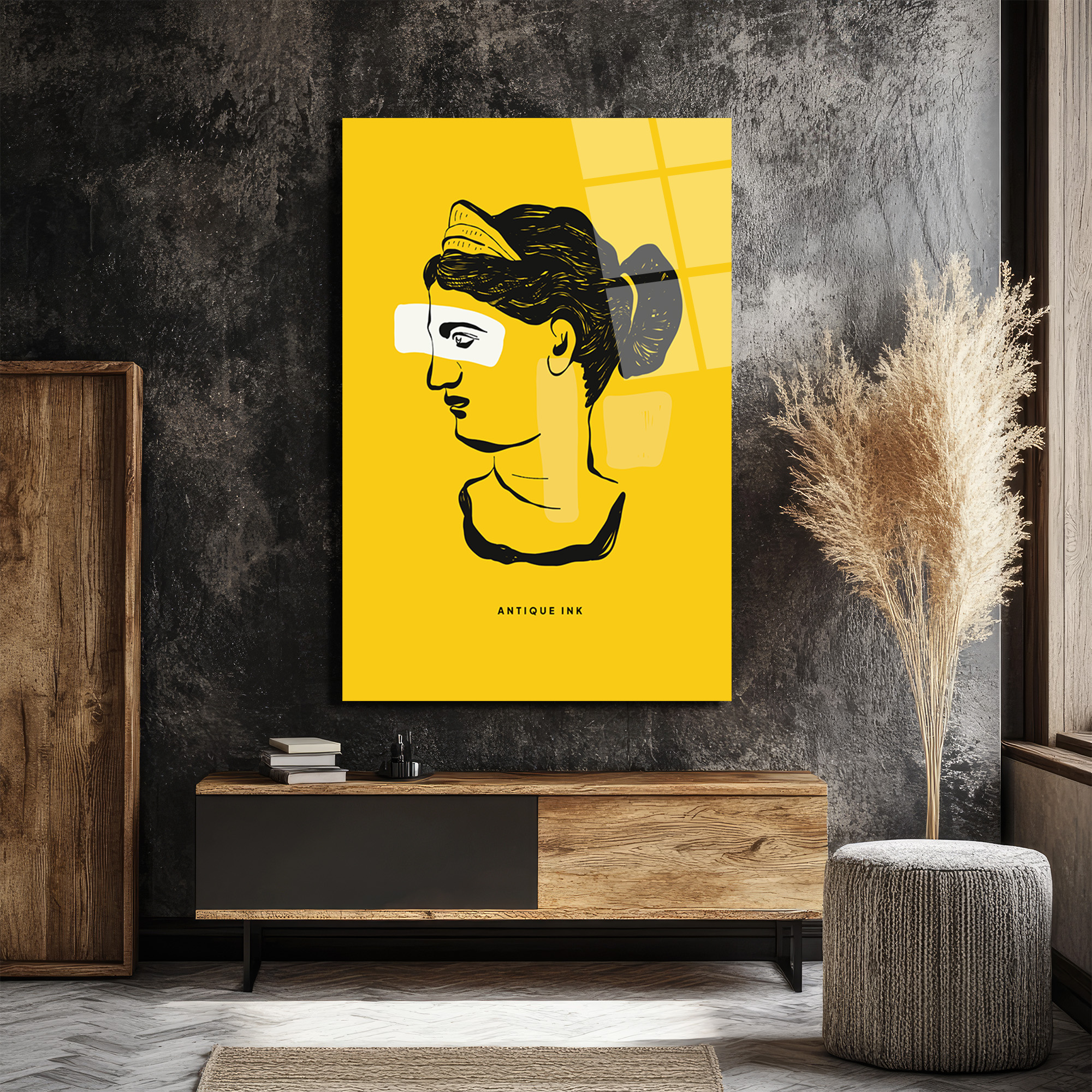 Antik İlham Sarı Minimalist Cam Tablo | Modern Sanat Duvar Dekorasyonu - Glazella Antik İlham Sarı Minimalist Cam Tablo | Modern Sanat Duvar Dekorasyonu - Glazella