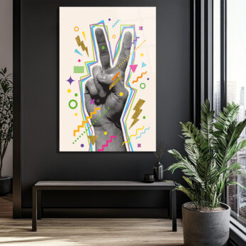 Pop Art Barış İşareti Neon Renkler Cam Tablo - Glazella