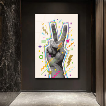 Pop Art Barış İşareti Neon Renkler Cam Tablo - Glazella