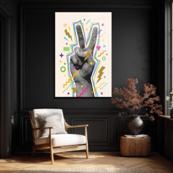 Pop Art Barış İşareti Neon Renkler Cam Tablo - Glazella