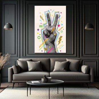 Pop Art Barış İşareti Neon Renkler Cam Tablo - Glazella