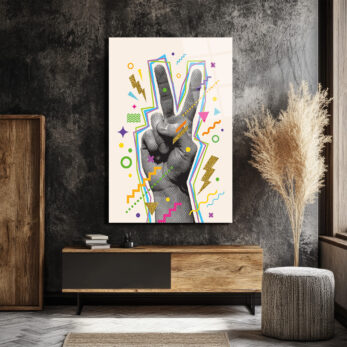 Pop Art Barış İşareti Neon Renkler Cam Tablo - Glazella