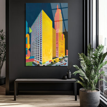 Retro Şehir Manzarası Cam Tablo - Canlı Renklerle Modern Sanat - Glazella