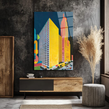 Retro Şehir Manzarası Cam Tablo - Canlı Renklerle Modern Sanat - Glazella