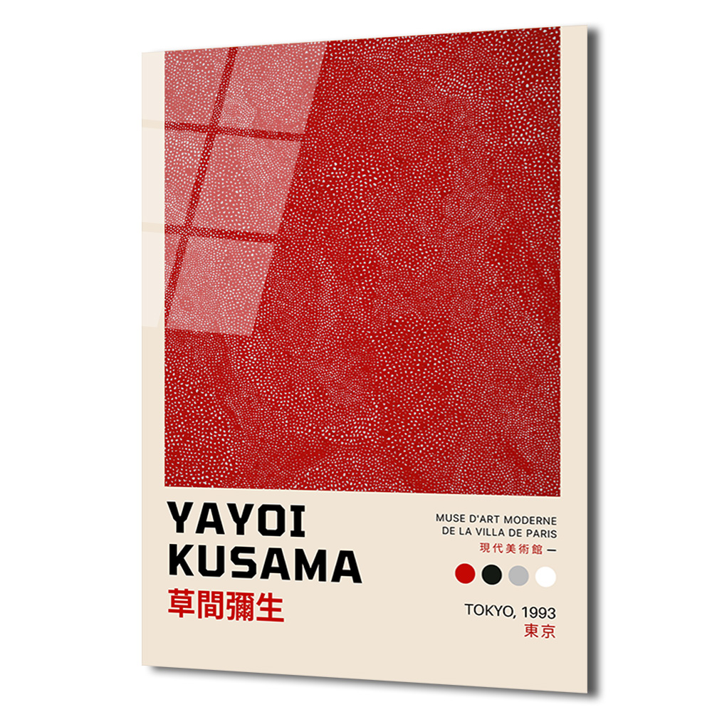 Yayoi Kusama Sonsuzluk Ağları Kırmızı Cam Tablo - Modern Sanat Duvar Dekoru - Glazella Yayoi Kusama Sonsuzluk Ağları Kırmızı Cam Tablo - Modern Sanat Duvar Dekoru - Glazella